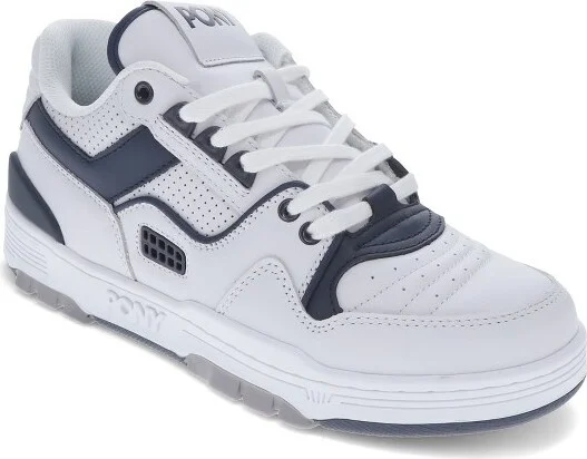 PONY Mens M100 Low Genuine Leather Premium Lace Up Athletic Sneaker Shoe, White/Navy, Size