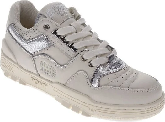 PONY Mens M100 Low Metallic Genuine Leather Premium Lace Up Athletic Sneaker Shoe, Snow White/Gold, Size