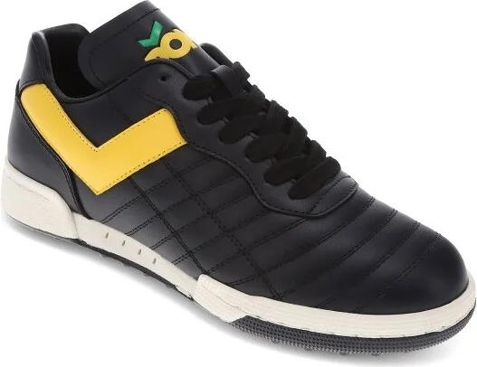 PONY Mens Madrid 82 Genuine Leather Premium Lace Up Athletic Sneaker Shoe, Black/Yellow/Green, Size
