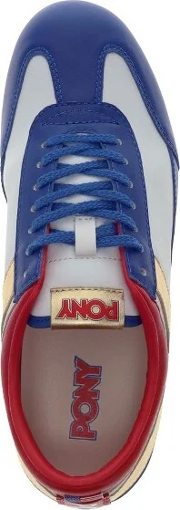 PONY Mens Racer Lux Genuine Leather Premium Lace Up Athletic Sneaker Shoe, White/Blue/Red, Size - Image 2