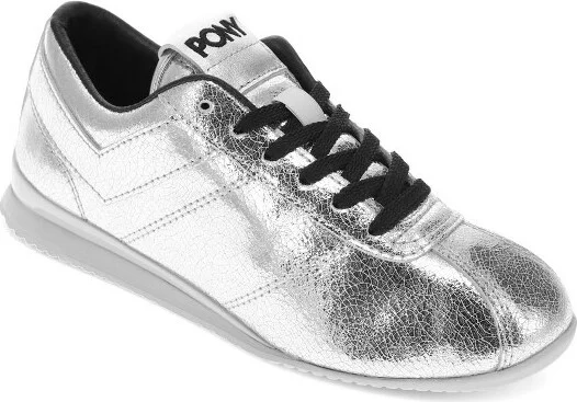 PONY Womens KO-Low Vintage Metallic Genuine Leather Premium Lace Up Athletic Sneaker Shoe, Silver, Size