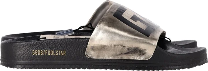Poolstar Slides in Silver Leather