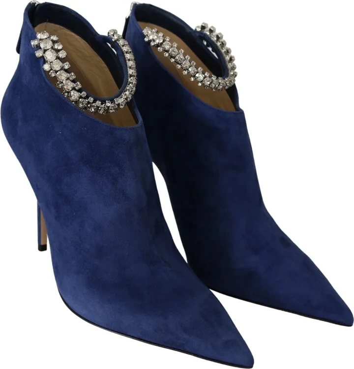 Pop Blue Crystal-Strap Heeled Women's Boots - Image 2