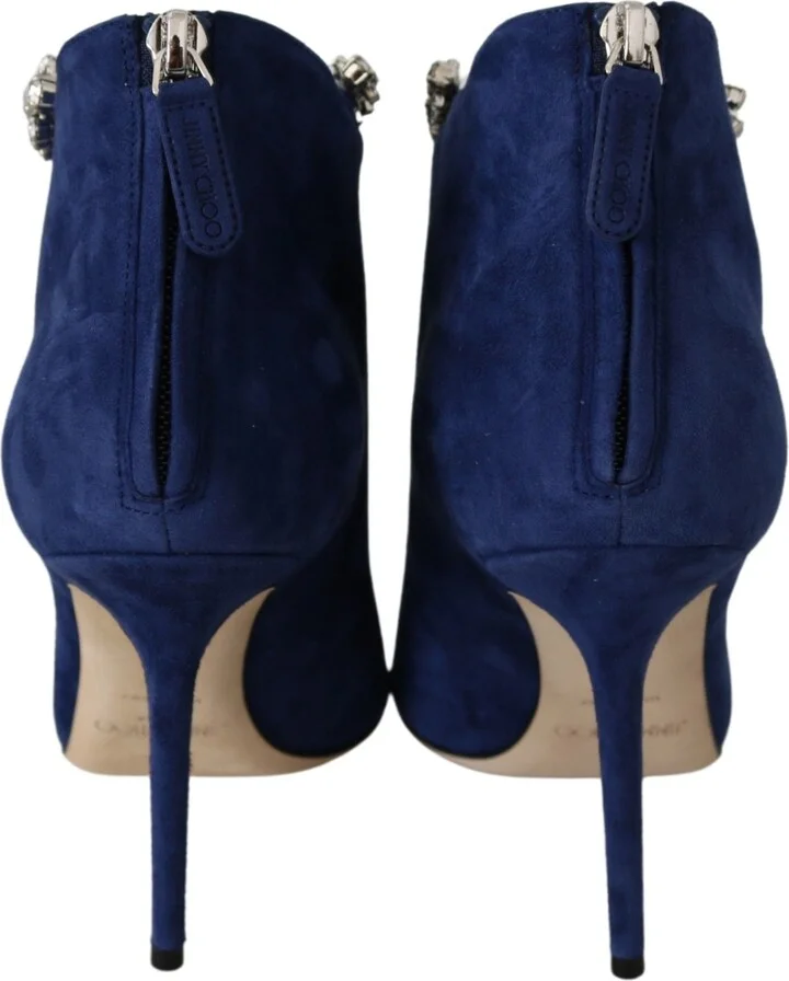 Pop Blue Crystal-Strap Heeled Women's Boots - Image 5