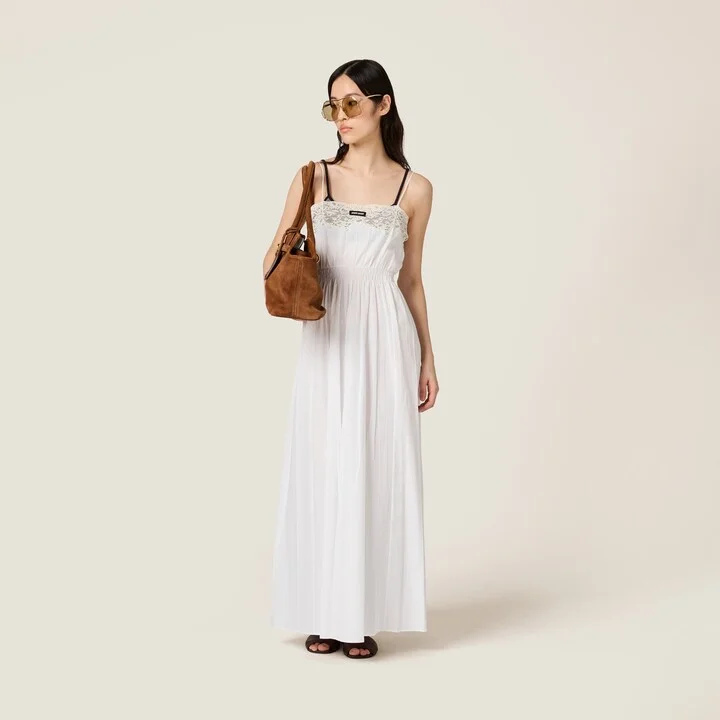 Poplin and lace midi-dress - Image 2