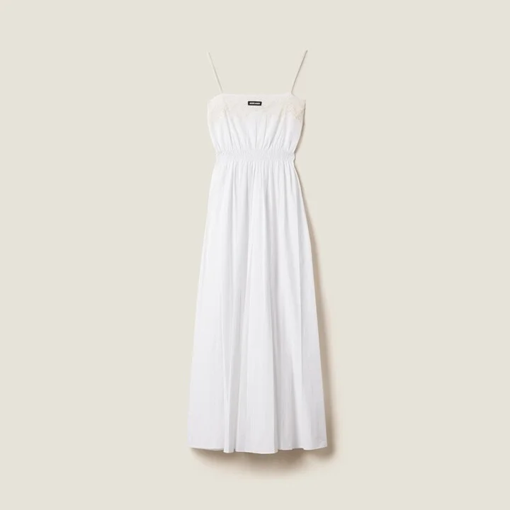 Poplin and lace midi-dress