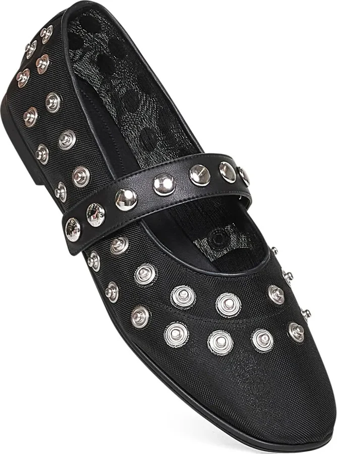 Popper-Embellished Round-Toe Flats - Image 4