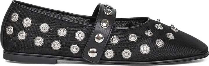 Popper-Embellished Round-Toe Flats