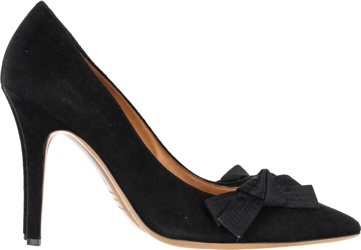Poppy Bow Detail Pumps in Black Suede
