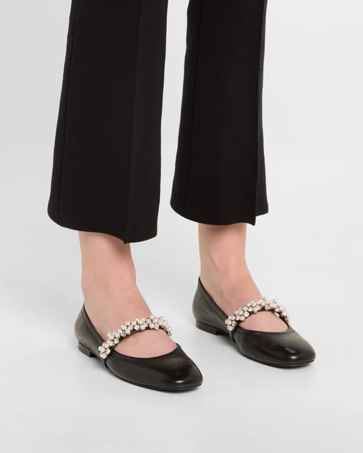 Poppy Leather Embellished Mary Jane Ballerina Flats - Image 2