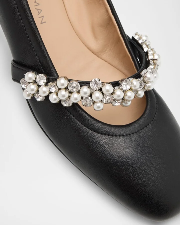 Poppy Leather Embellished Mary Jane Ballerina Flats - Image 4
