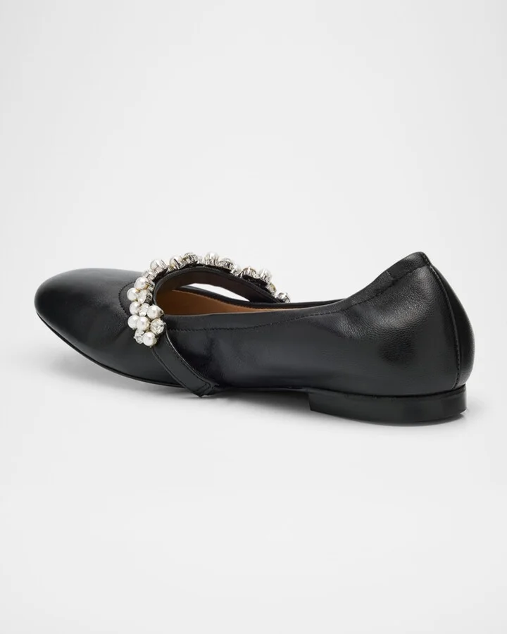 Poppy Leather Embellished Mary Jane Ballerina Flats - Image 5