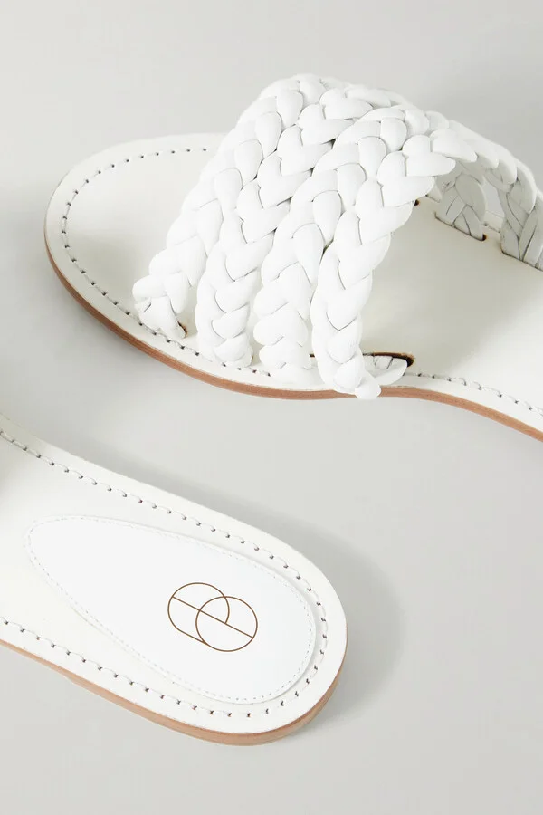 PORTE & PAIRE - Braided Leather Slides - White - Image 4