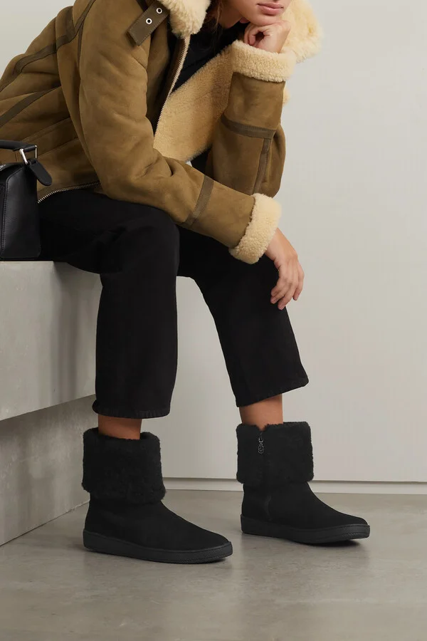 PORTE & PAIRE - Shearling-trimmed Suede Boots - Black - Image 2