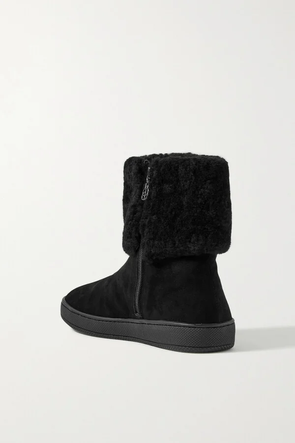 PORTE & PAIRE - Shearling-trimmed Suede Boots - Black - Image 3