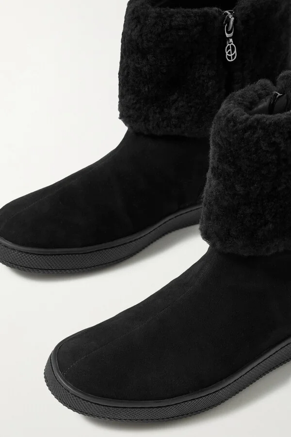 PORTE & PAIRE - Shearling-trimmed Suede Boots - Black - Image 4