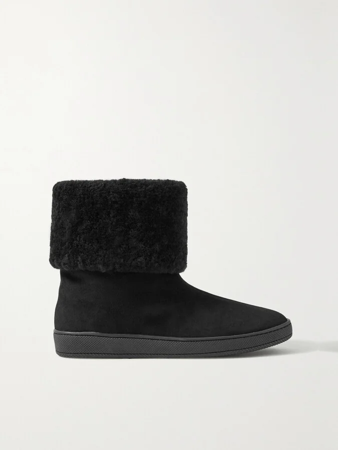 PORTE & PAIRE - Shearling-trimmed Suede Boots - Black