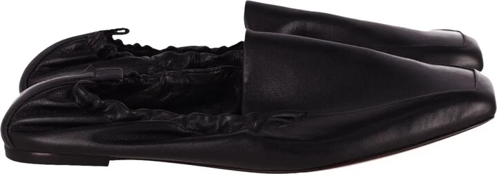 Porter & Paire Scrunched Ballet Flats in Black Leather