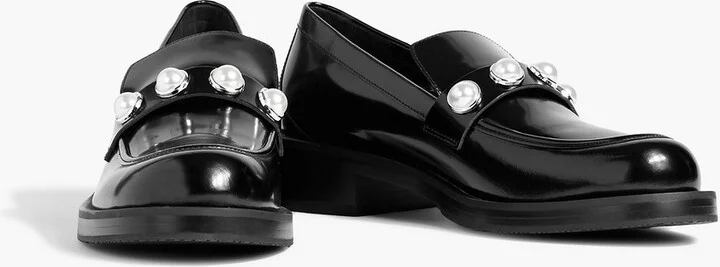 Portia faux pearl-embellished glossed-leather loafers - Image 2