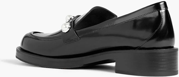 Portia faux pearl-embellished glossed-leather loafers - Image 3