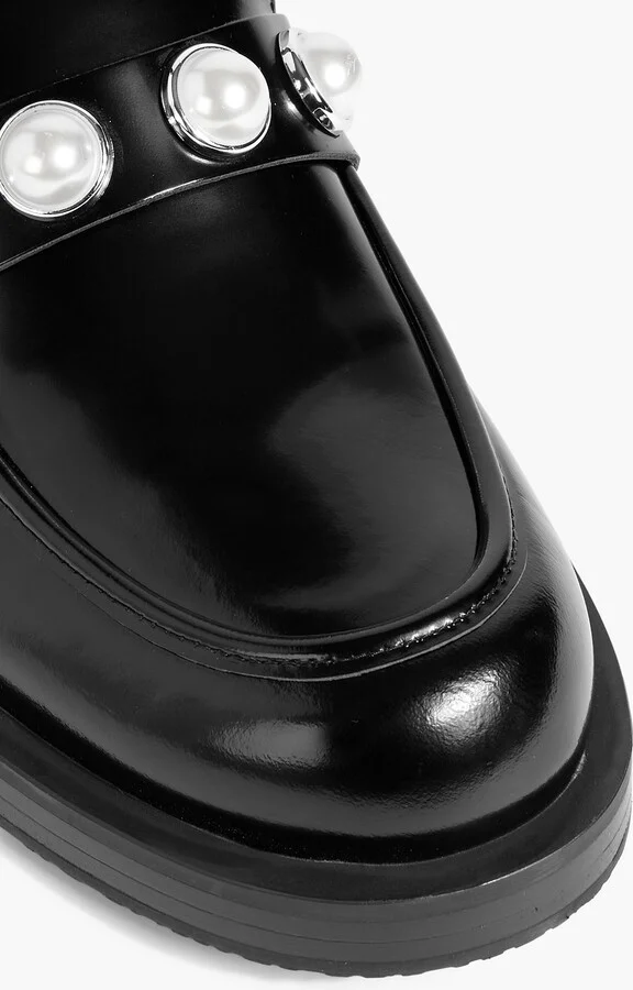Portia faux pearl-embellished glossed-leather loafers - Image 4