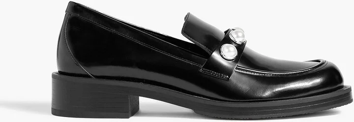 Portia faux pearl-embellished glossed-leather loafers