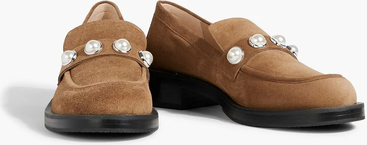 Portia faux pearl-embellished suede loafers - Image 2