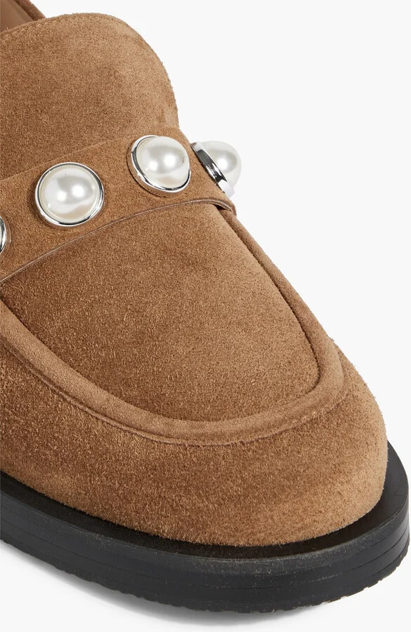 Portia faux pearl-embellished suede loafers - Image 4
