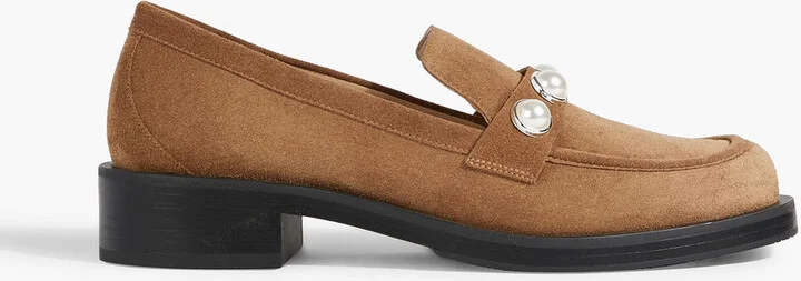 Portia faux pearl-embellished suede loafers