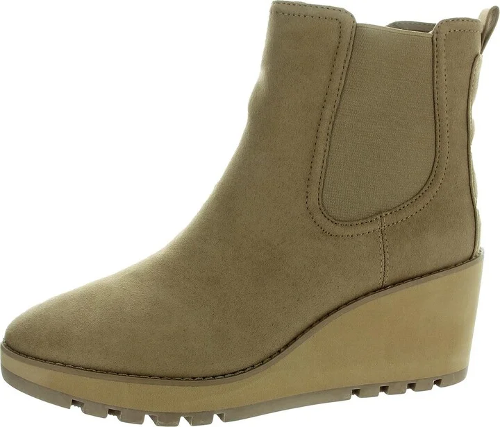 Portia Womens Zipper Microfiber Wedge Boots