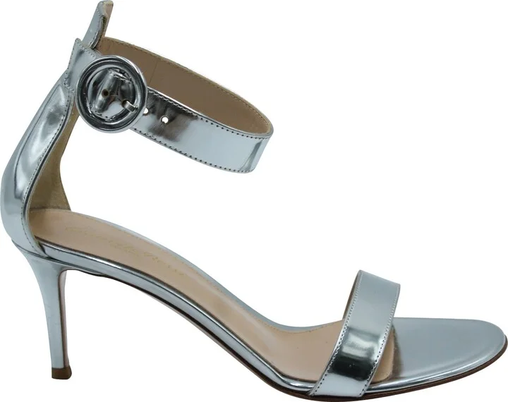 Portofino 70 Sandals in Metallic Silver Leather