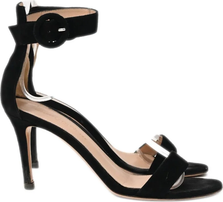 Portofino 85 Ankle Strap Sandal Heels in Black Suede