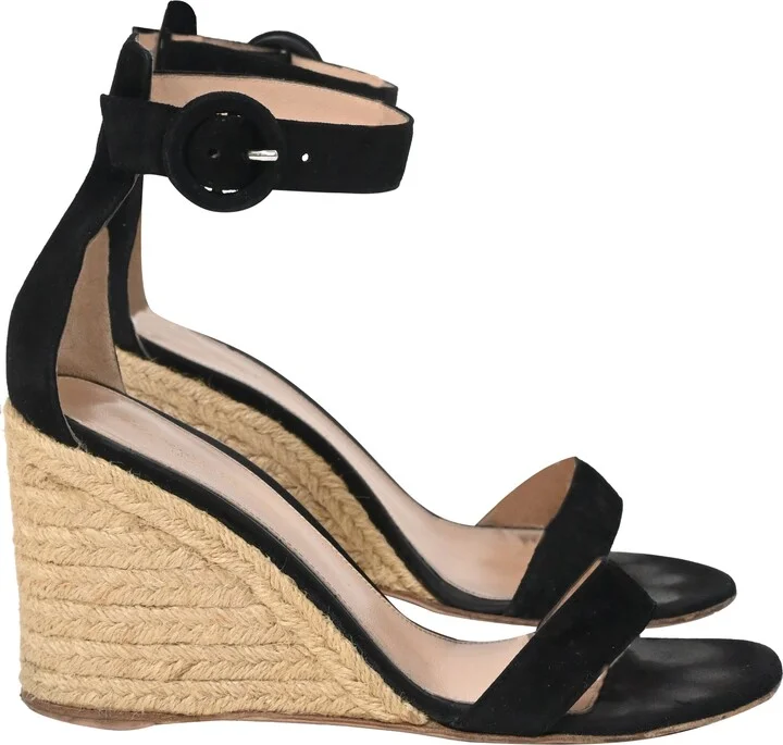 Portofino 85 Espadrille Wedge Sandals in Black Suede