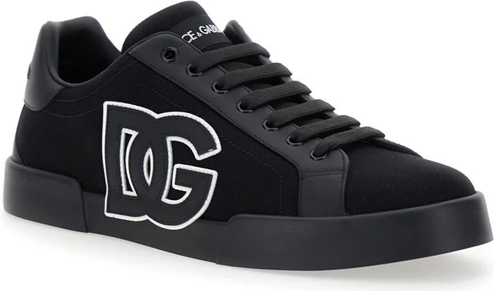 'Portofino' Black Low Top Sneakers With Logo Embroidery On The Side And Logo Patch On The Tongue In Cotton Blend Man - Image 2