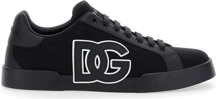 'Portofino' Black Low Top Sneakers With Logo Embroidery On The Side And Logo Patch On The Tongue In Cotton Blend Man