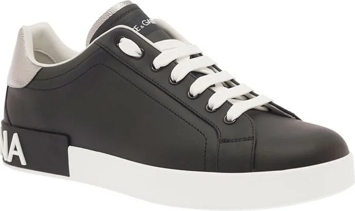 'Portofino' Black Low Top Sneakers With Metal Heel Tab And Logo Patch In Leather Man - Image 2