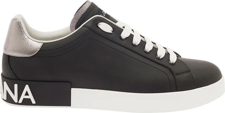 'Portofino' Black Low Top Sneakers With Metal Heel Tab And Logo Patch In Leather Man