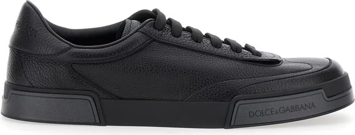 'Portofino' Black Sneaker With Logo Print On The Sole In Hammered Leather Man