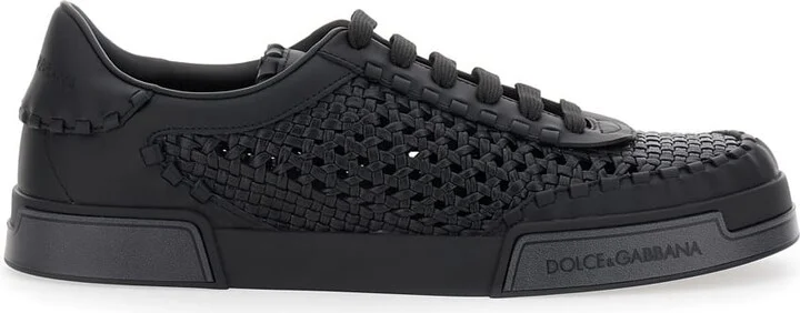'portofino' Black Sneakers With Mesh Inserts And Embossed Logo On The Side In Leather Man