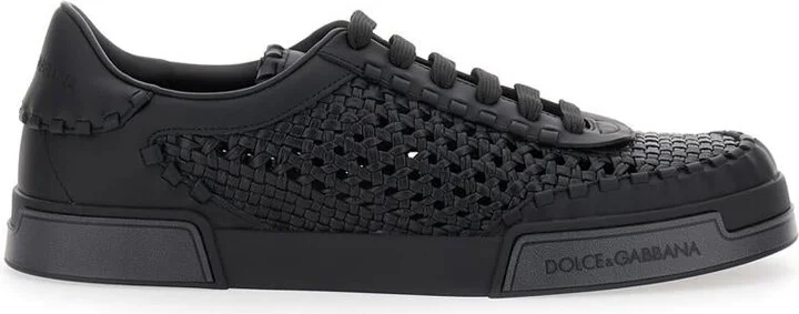 'Portofino' Black Sneakers With Mesh Inserts And Embossed Logo On The Side In Leather Man