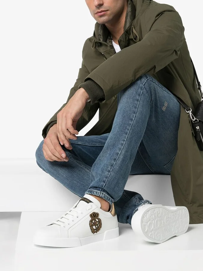 Portofino Crown-Patch Leather Sneakers - Image 2