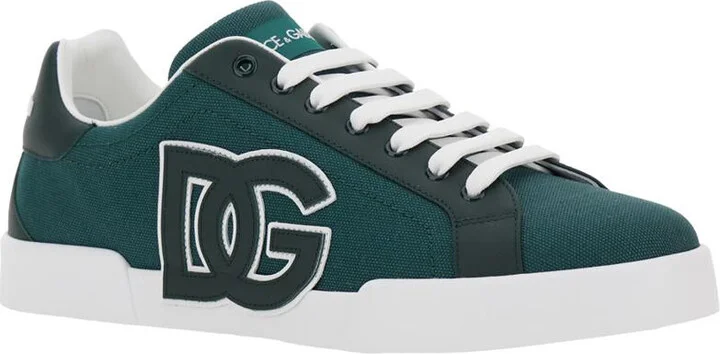 'Portofino' Green Low Top Sneakers With Logo Patch On Tongue And Side In Cotton Blend Man - Image 2