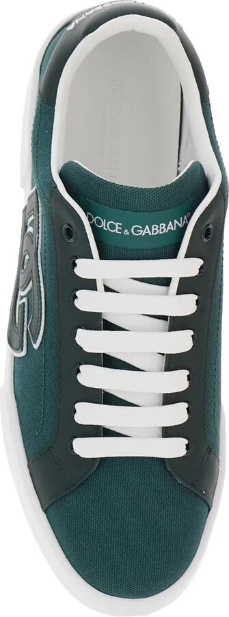 'Portofino' Green Low Top Sneakers With Logo Patch On Tongue And Side In Cotton Blend Man - Image 4
