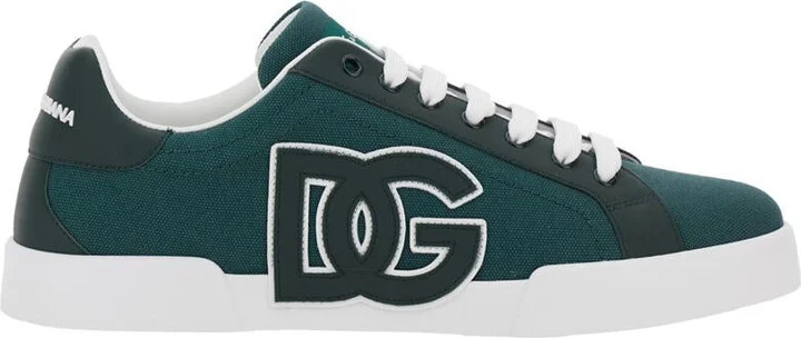 'Portofino' Green Low Top Sneakers With Logo Patch On Tongue And Side In Cotton Blend Man