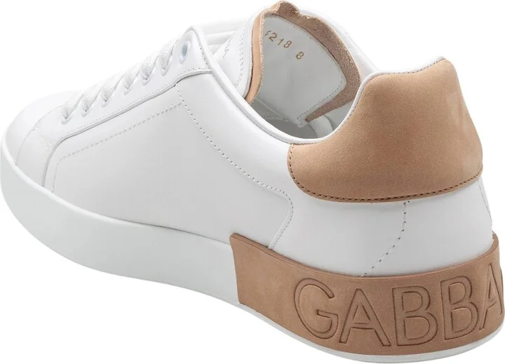 Portofino Leather Sneakers In White And Tan - Image 4