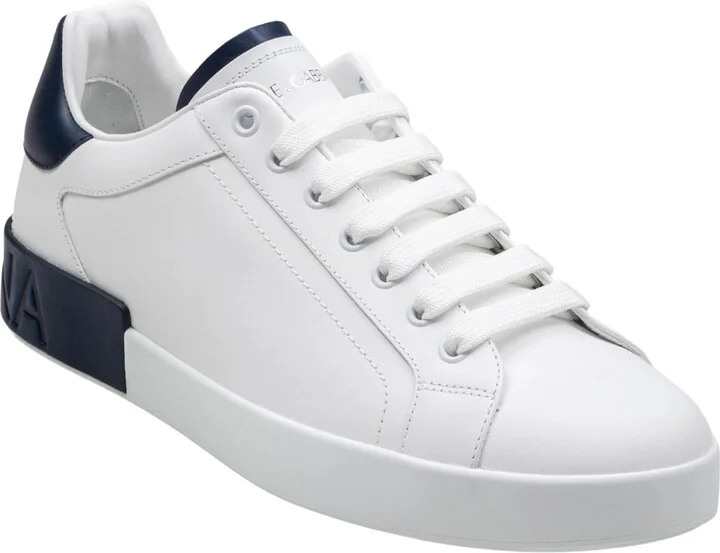 Portofino Leather Sneakers, White And Blue - Image 2