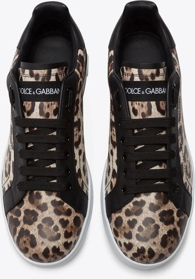 Portofino Leopard Print Leather Low-Top Sneakers - Image 3