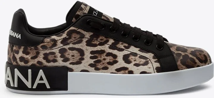 Portofino Leopard Print Leather Low-Top Sneakers