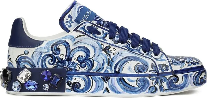 Portofino Majolica-print leather sneakers