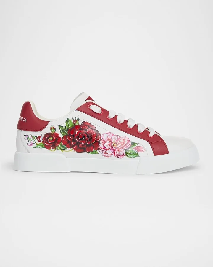 Portofino Painted Flower Leather Sneakers